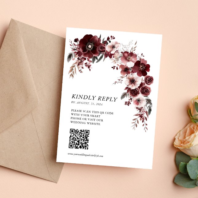 Elegant Maroon Burgundy Wedding RSVP Card (Creator Uploaded)