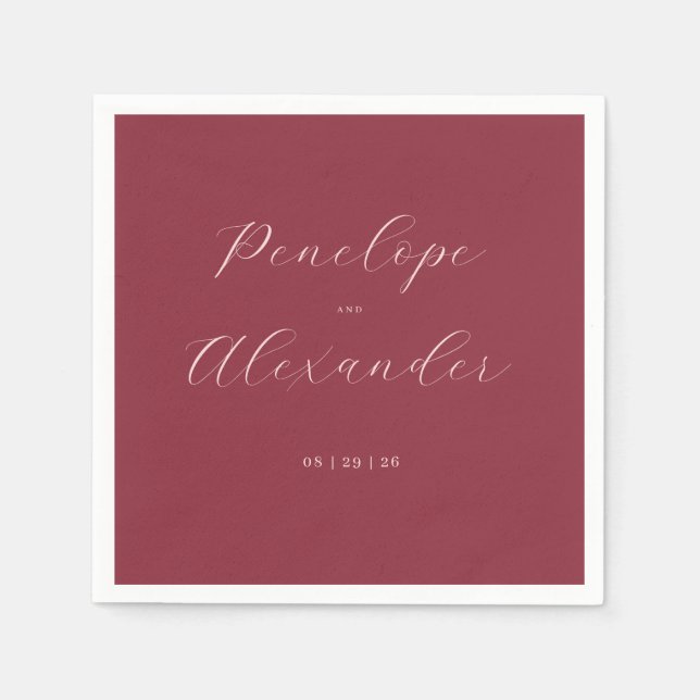 Elegant Maroon Calligraphy Napkins (Front)