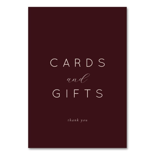 Elegant Maroon Calligraphy Table Number (Front)