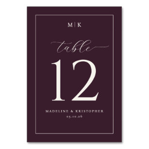Elegant Maroon Calligraphy Table Number