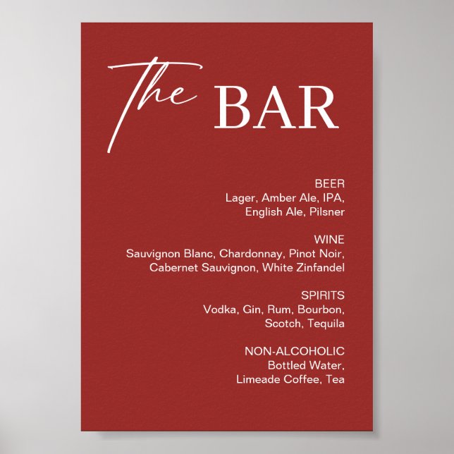 Elegant Maroon Christmas Wedding Bar  Poster (Front)