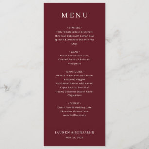 Elegant Maroon Classic Wedding Menu