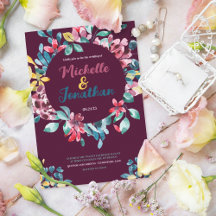 Elegant maroon colorful watercolor floral wedding