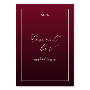 Elegant Maroon Cursive Dessert Bar Sign Table Number
