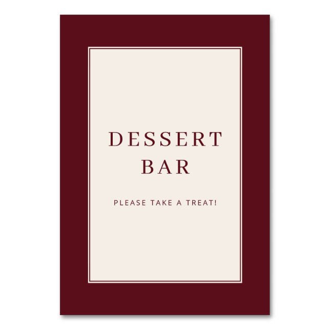 Elegant Maroon Dessert Bar Sign Table Number (Front)