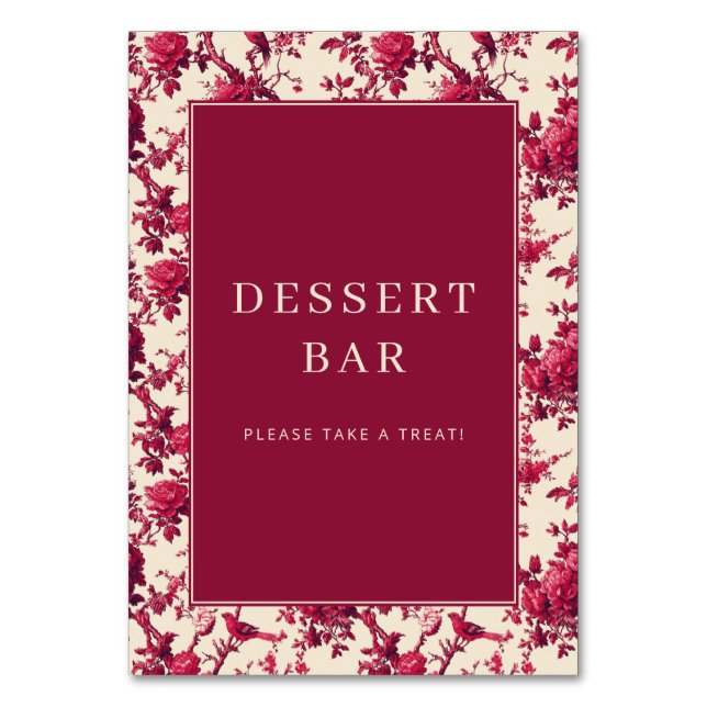 Elegant Maroon Floral Avian Border Table Number (Front)