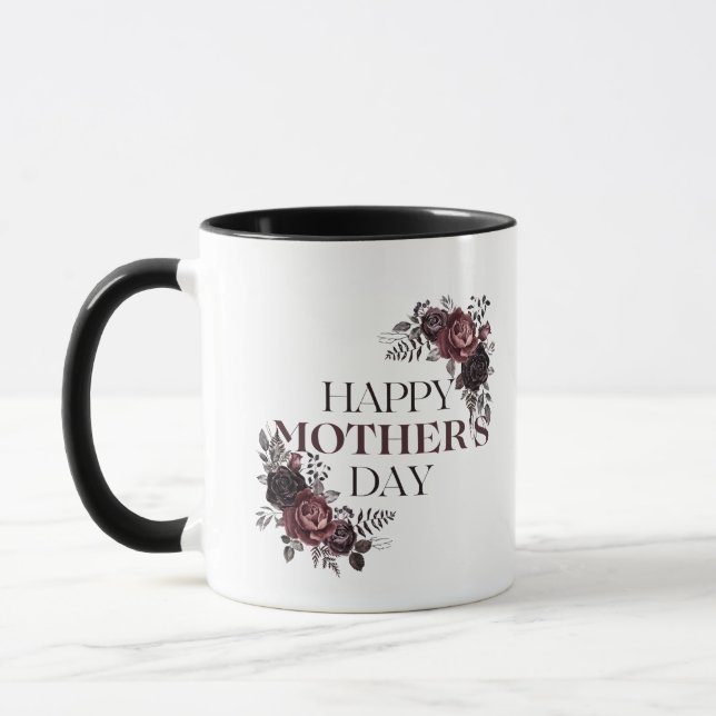 Elegant Maroon Floral Mother's Day Mug (Left)