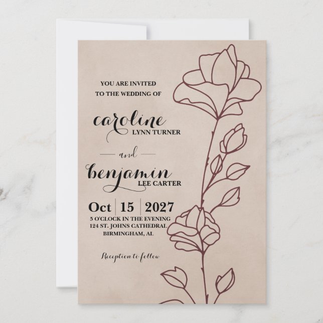 Elegant Maroon Floral Wedding Invitation (Front)