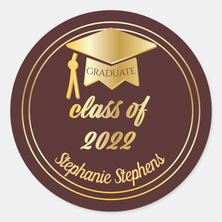 Elegant Maroon | Gold 2022 Graduate Cap Graduation Classic Round Sticker | Zazzle