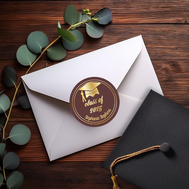 Elegant Maroon | Gold 2026 Graduate Cap Graduation Classic Round Sticker (Elegant Maroon and Gold Tone Grad Cap Graduation Class of 2025 Classic Round Stickers)