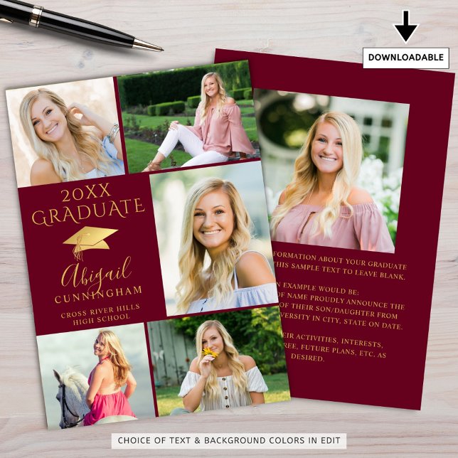 Elegant Maroon Gold 6 Photo Collage Graduate Announcement (Creator Uploaded)