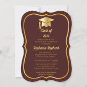 Elegant Maroon | Gold Cap Graduation Party Invitation (Front)