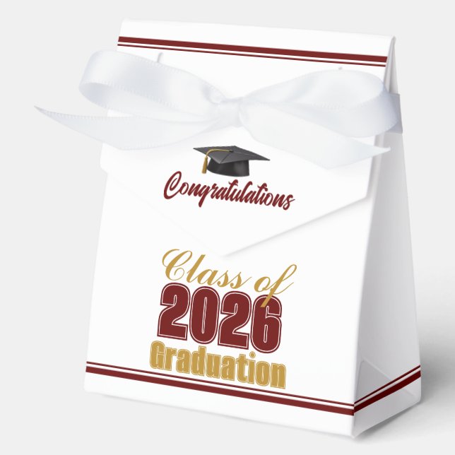 Elegant Maroon Gold Class of 2026 Graduation Favor Boxes (Front)