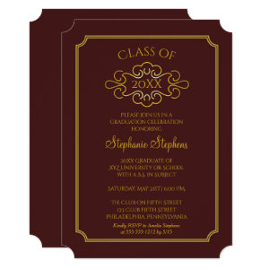 Elegant Maroon | Gold College Graduation Party Card