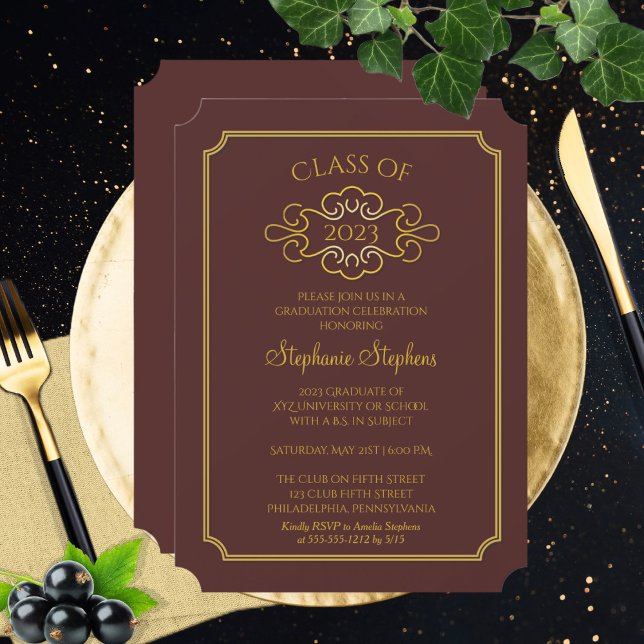Elegant Maroon | Gold College Graduation Party Invitation (Creator Uploaded)