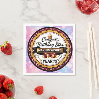 Elegant Maroon Gold Glitter Birthday Star Personal Napkins
