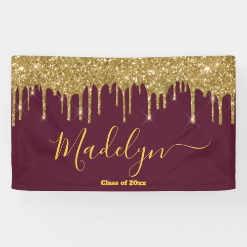 Elegant Maroon Gold Graduation Party Class of 2024 Banner