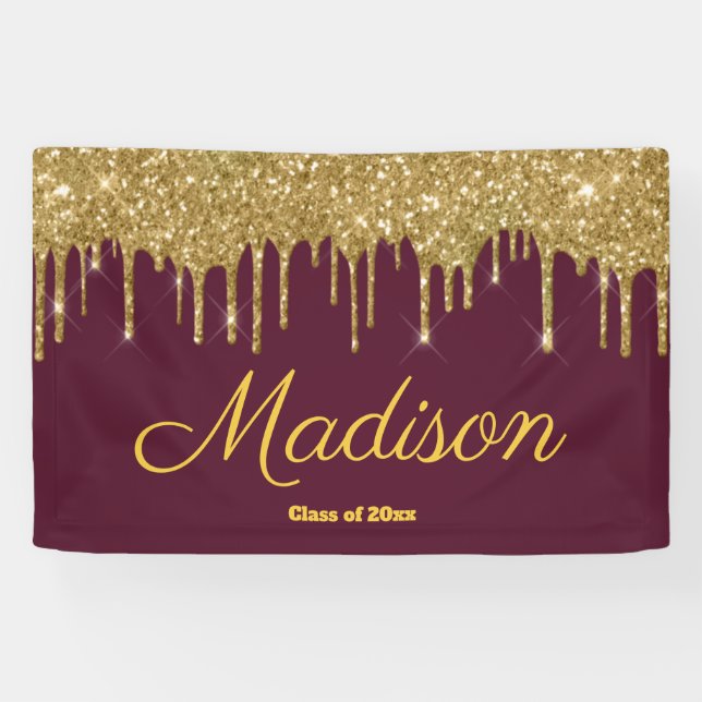 Elegant Maroon Gold Graduation Party Class of 2024 Banner (Horizontal)