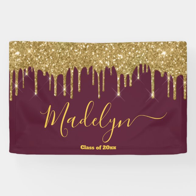 Elegant Maroon Gold Graduation Party Class of 2026 Banner (Horizontal)