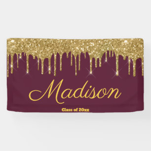 Elegant Maroon Gold Graduation Party Class of 2026 Banner