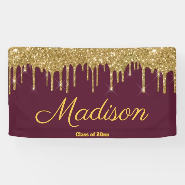 Elegant Maroon Gold Graduation Party Class of 2026 Banner (Horizontal)