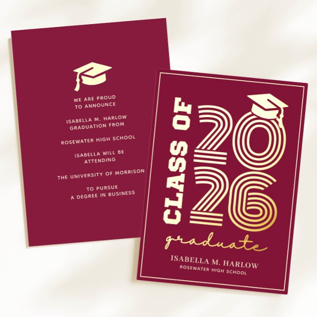 Elegant Maroon Gold Graduation YY Announcement (Creator Uploaded)