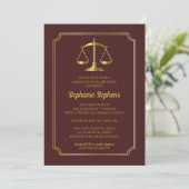 Elegant Maroon Gold Law Attorney Graduation Party Invitation (Standing Front)