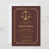Elegant Maroon Gold Law Attorney Graduation Party Invitation (Front)
