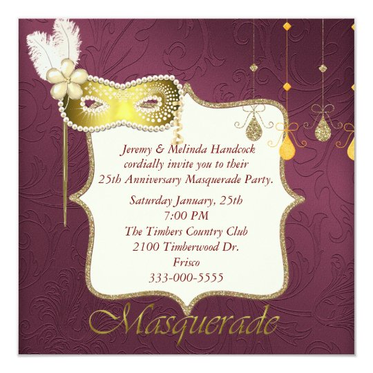 Elegant Maroon & Gold Masquerade Party Invitation | Zazzle.com