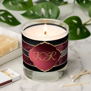 Elegant Maroon & Gold Monogram Initials Scented Candle