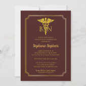 Elegant Maroon | Gold Nurse BSN Graduation Party Invitation (Front)