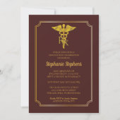 Elegant Maroon | Gold Rx Pharmacy Graduation Party Invitation (Front)