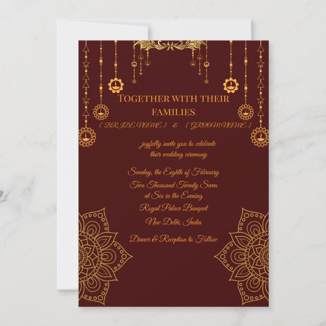 Elegant Maroon & Gold Wedding Invitation (Front)