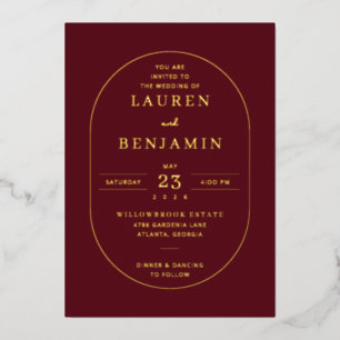 Elegant Maroon Gold Wedding Invitation Foil Invitation
