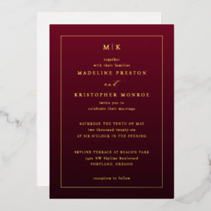 Elegant Maroon Gold Wedding Invitation Foil Invitation