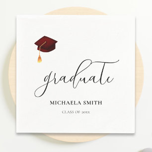 Elegant Maroon Graduate Cap Graduation Party Napkins