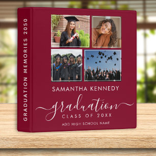 Elegant Maroon Graduation 4 Photo Collage Album 3 Ring Binder