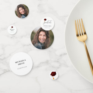 Elegant Maroon Graduation Cap Graduate Photo Confetti