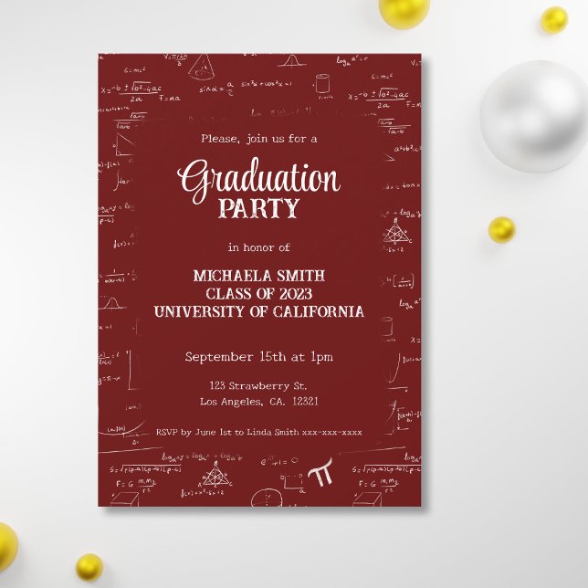 Elegant Maroon Hand-Lettering Math Graduation Invitation (Creator Uploaded)