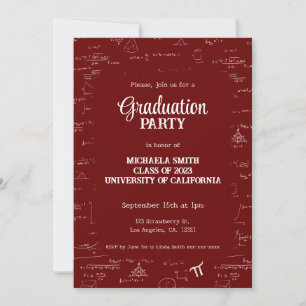 Elegant Maroon Hand-Lettering Math Graduation Invitation