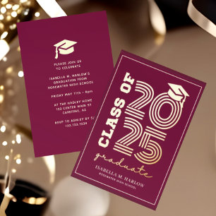 Elegant Maroon High School Graduation Gold Foil Invitation