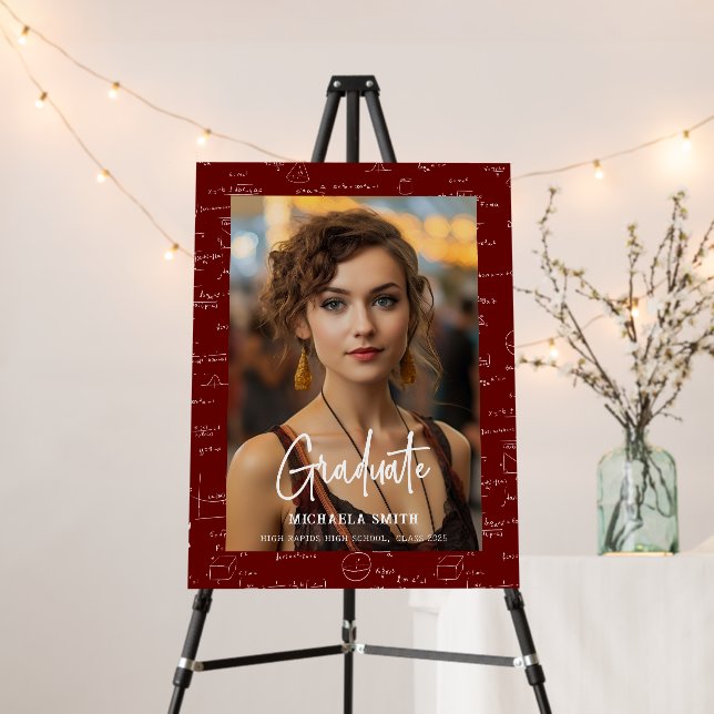 Elegant Maroon Math High School Graduate Photo Foam Board (In Situ (Stand))
