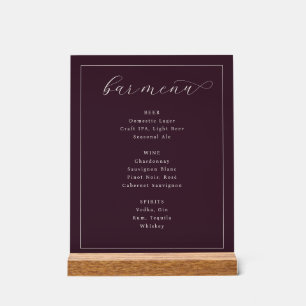 Elegant Maroon Minimalist Bar Menu Acrylic Sign