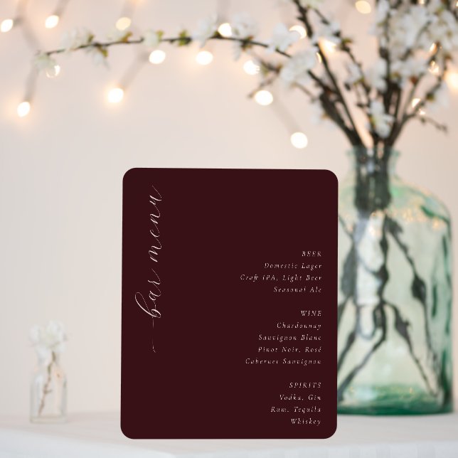 Elegant Maroon Minimalist Bar Menu Foam Board (In Situ (Wedding))