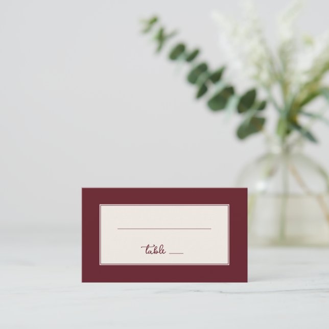 Elegant Maroon Minimalist Calligraphy Place Card (Standing Front)