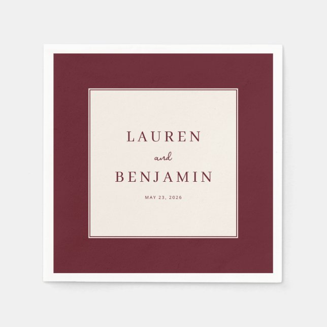 Elegant Maroon Minimalist Invitation Napkins (Front)