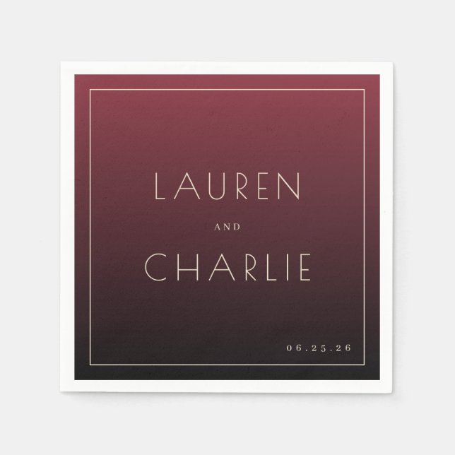 Elegant Maroon Minimalist Names Napkins (Front)