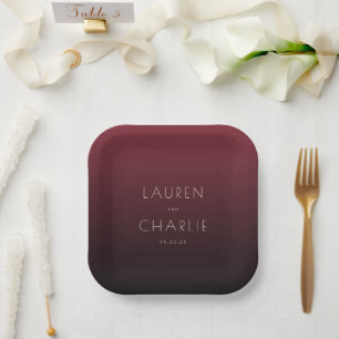 Elegant Maroon Minimalist Names Paper Plates