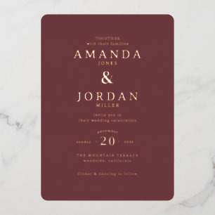 Elegant Maroon Minimalist Wedding Invitation Foil Invitation