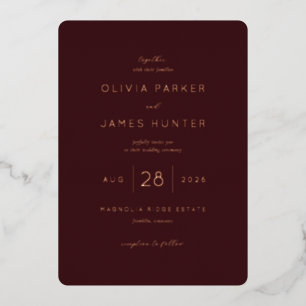 Elegant Maroon Minimalist Wedding Invitation Foil Invitation